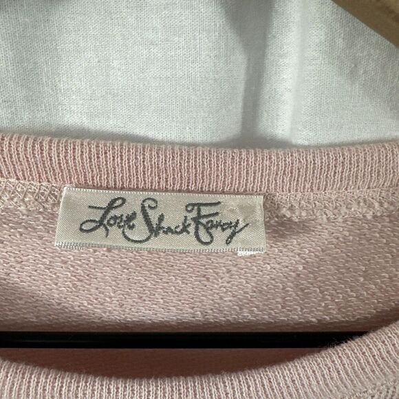 LoveShackFancy Pink Distressed Wash Ruffle Sweatshirt Womens Size S Feminine - Picture 3 of 13
